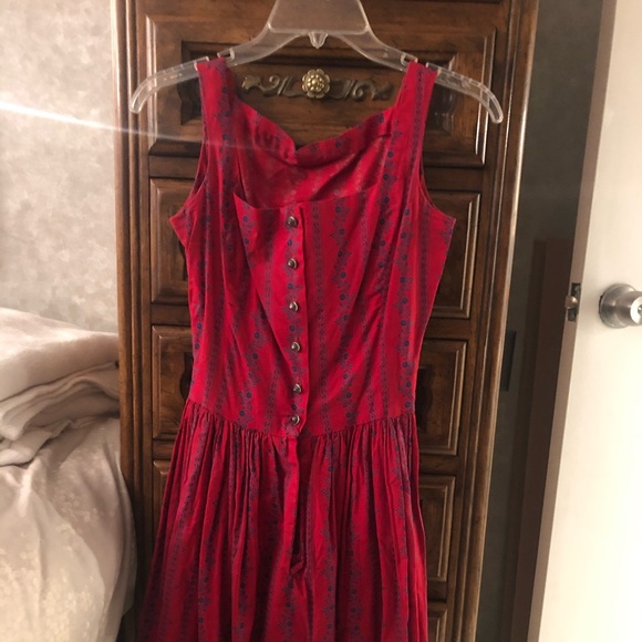 handmade Dresses & Skirts - Vintage red dirndle Swiss Austrian dress prairie S